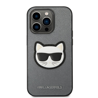 Custodia per Apple iPhone 14 Pro Max, Karl Lagerfeld, Saffiano Choupette's Head, Argento