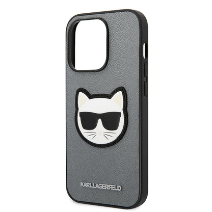 Custodia per Apple iPhone 14 Pro Max, Karl Lagerfeld, Saffiano Choupette's Head, Argento