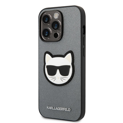Custodia per Apple iPhone 14 Pro Max, Karl Lagerfeld, Saffiano Choupette's Head, Argento
