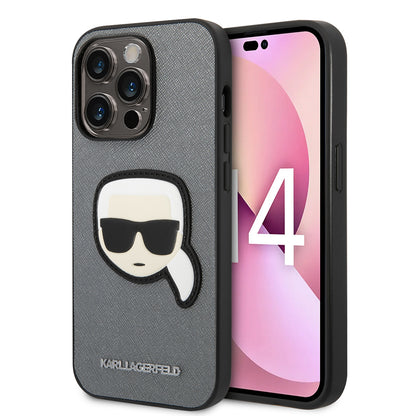 Custodia per Apple iPhone 14 Pro Max, Karl Lagerfeld, Saffiano Karl's Head, Argento