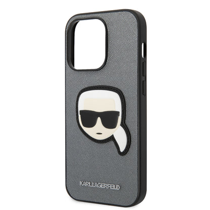 Custodia per Apple iPhone 14 Pro Max, Karl Lagerfeld, Saffiano Karl's Head, Argento