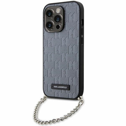 Custodia per Apple iPhone 14 Pro Max, Karl Lagerfeld, Saffiano Monogram Chain, Argento