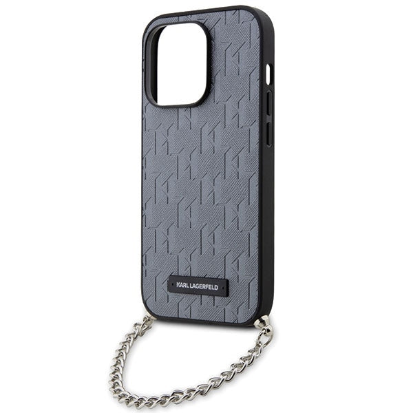 Custodia per Apple iPhone 14 Pro Max, Karl Lagerfeld, Saffiano Monogram Chain, Argento