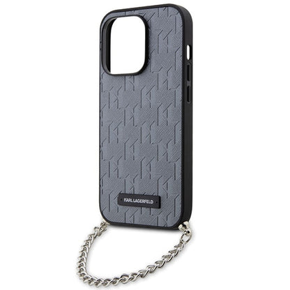 Custodia per Apple iPhone 14 Pro Max, Karl Lagerfeld, Saffiano Monogram Chain, Argento