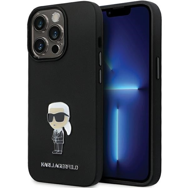 Custodia per Apple iPhone 14 Pro Max, Karl Lagerfeld, Silicone Ikonik Karl Metal, Nera