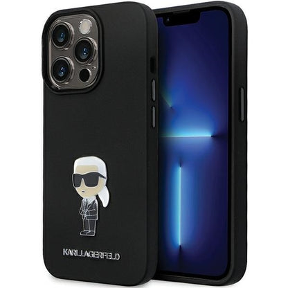 Custodia per Apple iPhone 14 Pro Max, Karl Lagerfeld, Silicone Ikonik Karl Metal, Nera