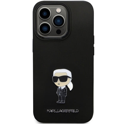 Custodia per Apple iPhone 14 Pro Max, Karl Lagerfeld, Silicone Ikonik Karl Metal, Nera