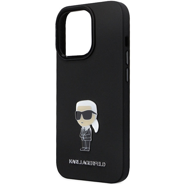 Custodia per Apple iPhone 14 Pro Max, Karl Lagerfeld, Silicone Ikonik Karl Metal, Nera