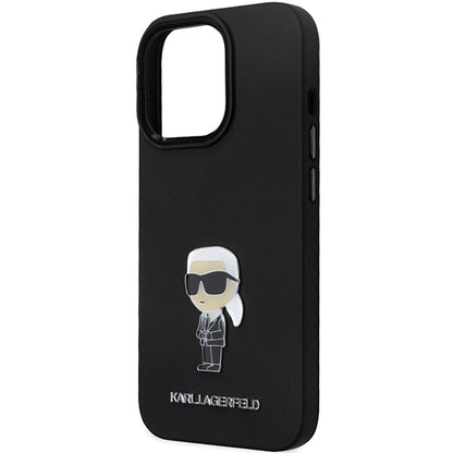 Custodia per Apple iPhone 14 Pro Max, Karl Lagerfeld, Silicone Ikonik Karl Metal, Nera
