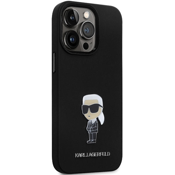 Custodia per Apple iPhone 14 Pro Max, Karl Lagerfeld, Silicone Ikonik Karl Metal, Nera