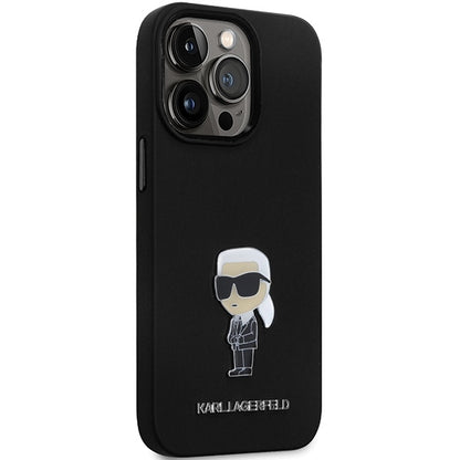 Custodia per Apple iPhone 14 Pro Max, Karl Lagerfeld, Silicone Ikonik Karl Metal, Nera