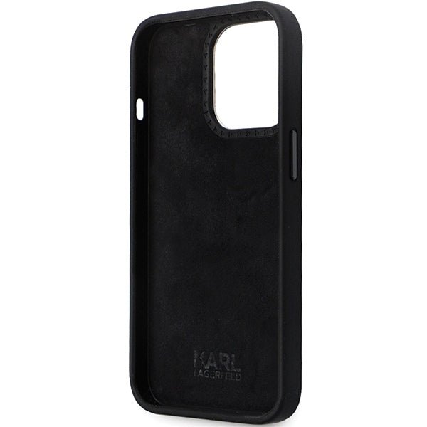 Custodia per Apple iPhone 14 Pro Max, Karl Lagerfeld, Silicone Ikonik Karl Metal, Nera