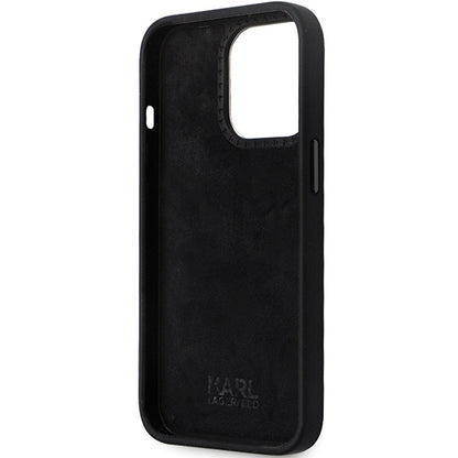 Custodia per Apple iPhone 14 Pro Max, Karl Lagerfeld, Silicone Ikonik Karl Metal, Nera