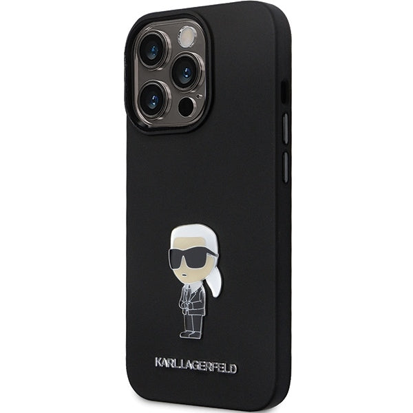 Custodia per Apple iPhone 14 Pro Max, Karl Lagerfeld, Silicone Ikonik Karl Metal, Nera