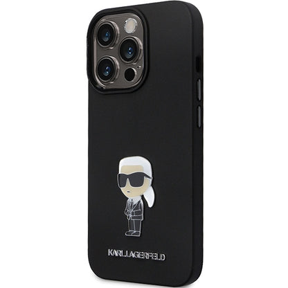 Custodia per Apple iPhone 14 Pro Max, Karl Lagerfeld, Silicone Ikonik Karl Metal, Nera