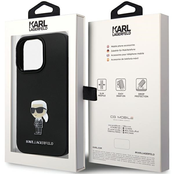 Custodia per Apple iPhone 14 Pro Max, Karl Lagerfeld, Silicone Ikonik Karl Metal, Nera