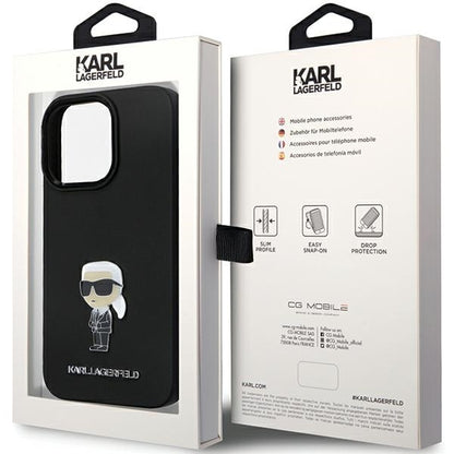 Custodia per Apple iPhone 14 Pro Max, Karl Lagerfeld, Silicone Ikonik Karl Metal, Nera