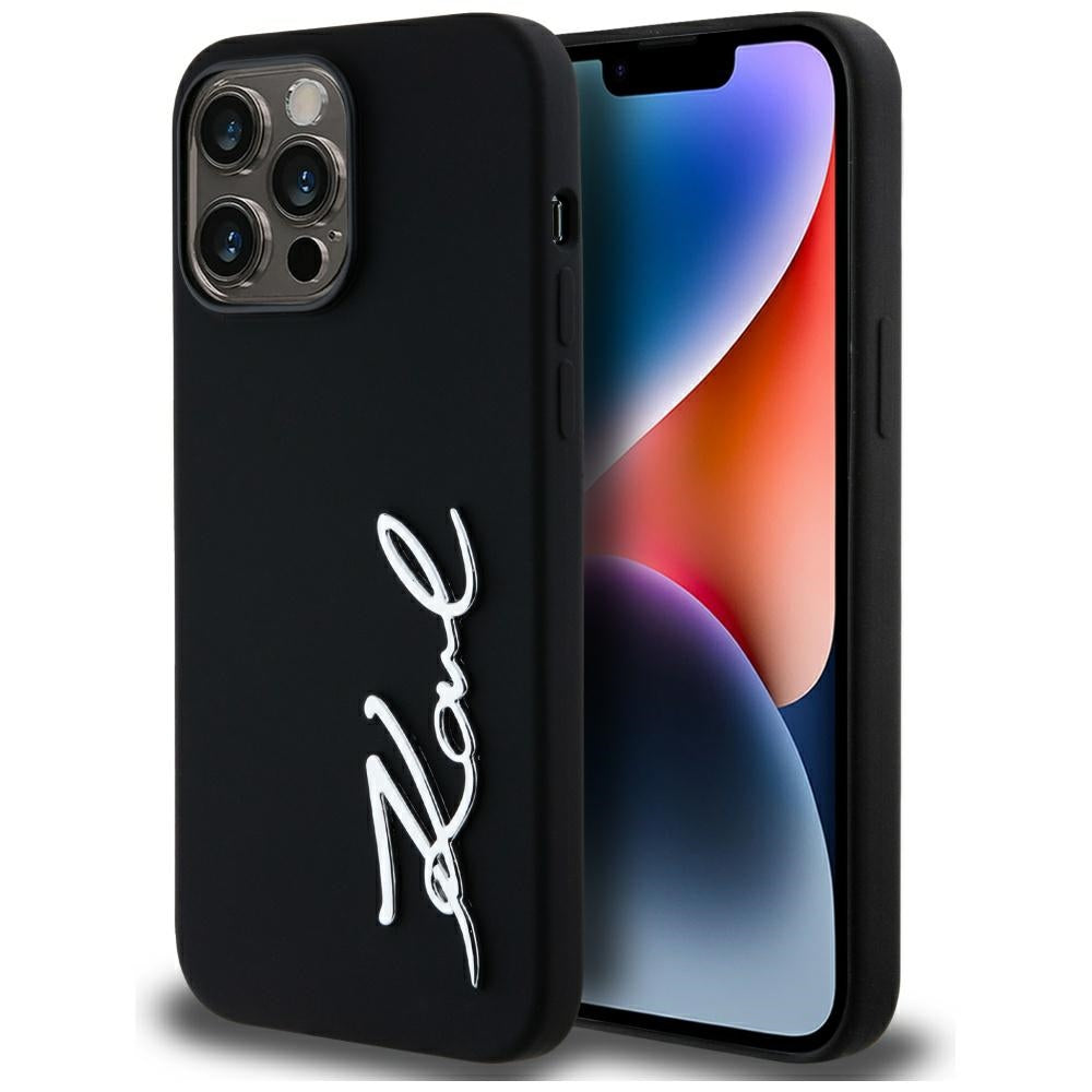 Custodia per Apple iPhone 14 Pro Max, Karl Lagerfeld, Silicone Script, Nera