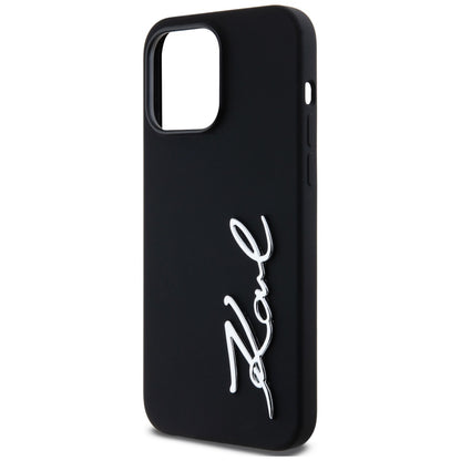 Custodia per Apple iPhone 14 Pro Max, Karl Lagerfeld, Silicone Script, Nera