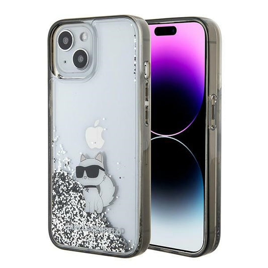 Custodia per Apple iPhone 15 / 14 / 13, Karl Lagerfeld, Liquid Glitter Choupette, Trasparente