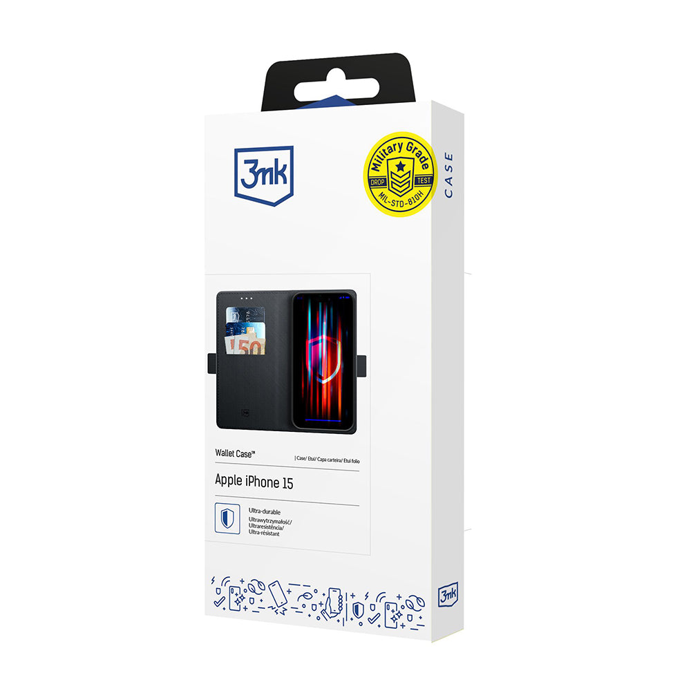Custodia per Apple iPhone 15, 3MK, Wallet, Nera