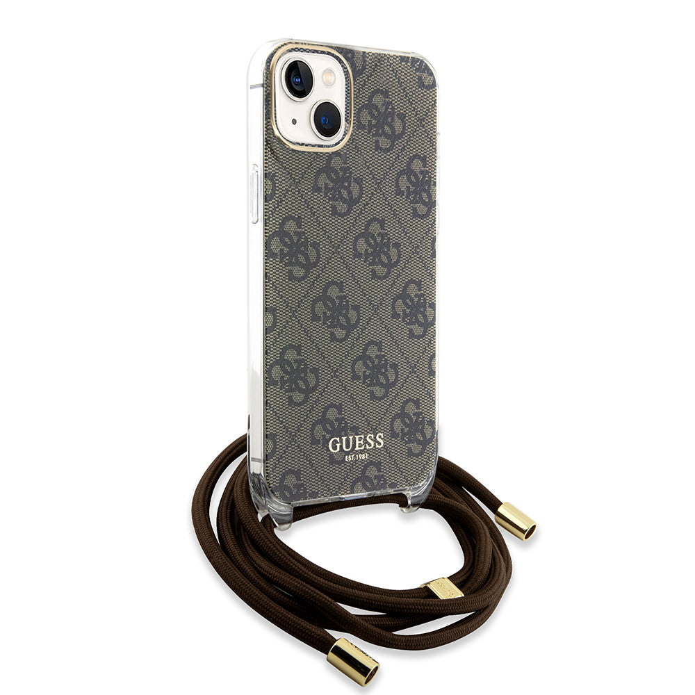 Case for Apple iPhone 15, Guess, 4G IML Printed Crossbody, Brown