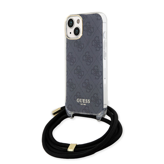 Custodia per Apple iPhone 15, Guess, 4G IML Printed Crossbody, Nera