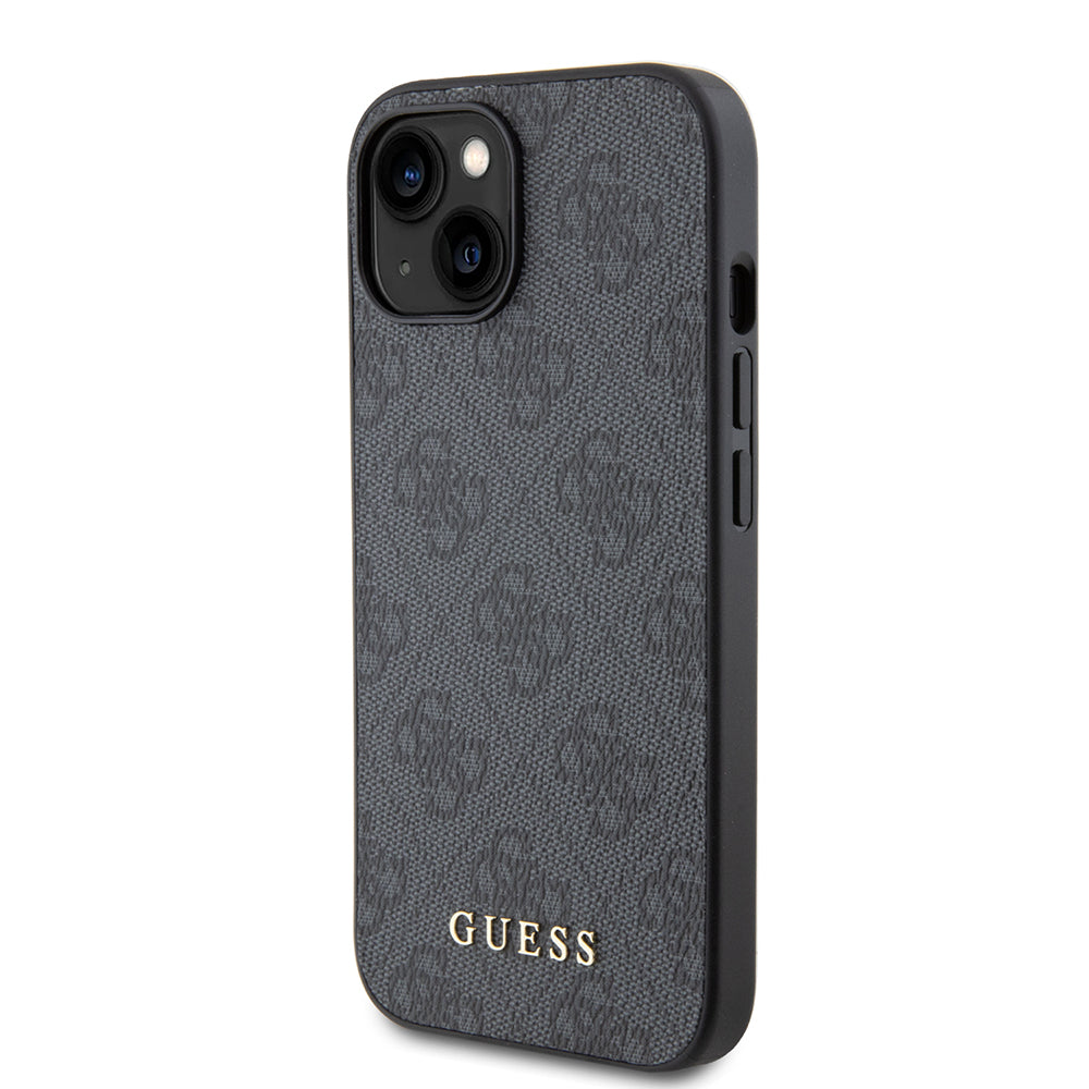 Custodia per Apple iPhone 15, Guess, 4G Metal Gold Logo, Grigio