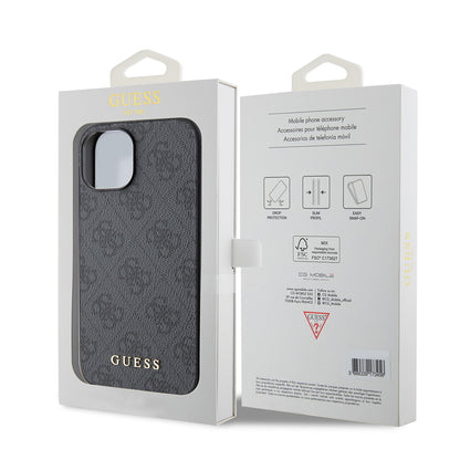 Custodia per Apple iPhone 15, Guess, 4G Metal Gold Logo, Grigio