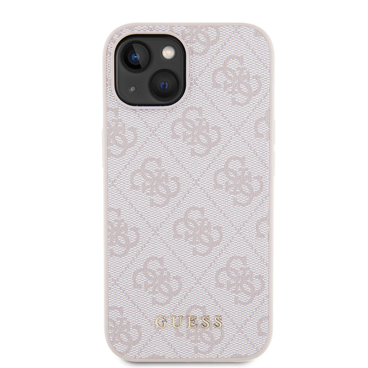 Custodia per Apple iPhone 15, Guess, 4G Metal Gold Logo, Rosa
