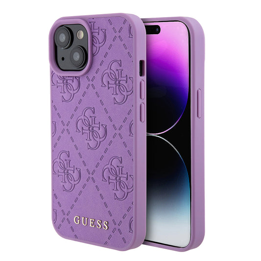 Custodia per Apple iPhone 15, Guess, 4G Stamped, Lilla Chiaro