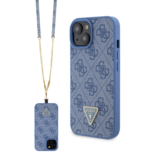 Custodia per Apple iPhone 15, Guess, Crossbody 4G Metal Logo, Blu