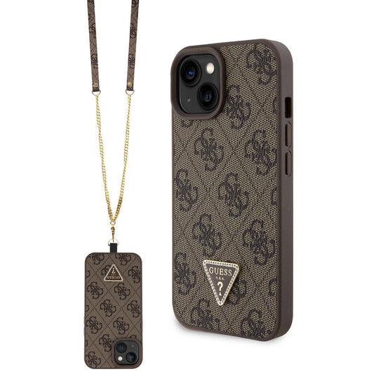 Custodia per Apple iPhone 15, Guess, Crossbody 4G Metal Logo, Marrone