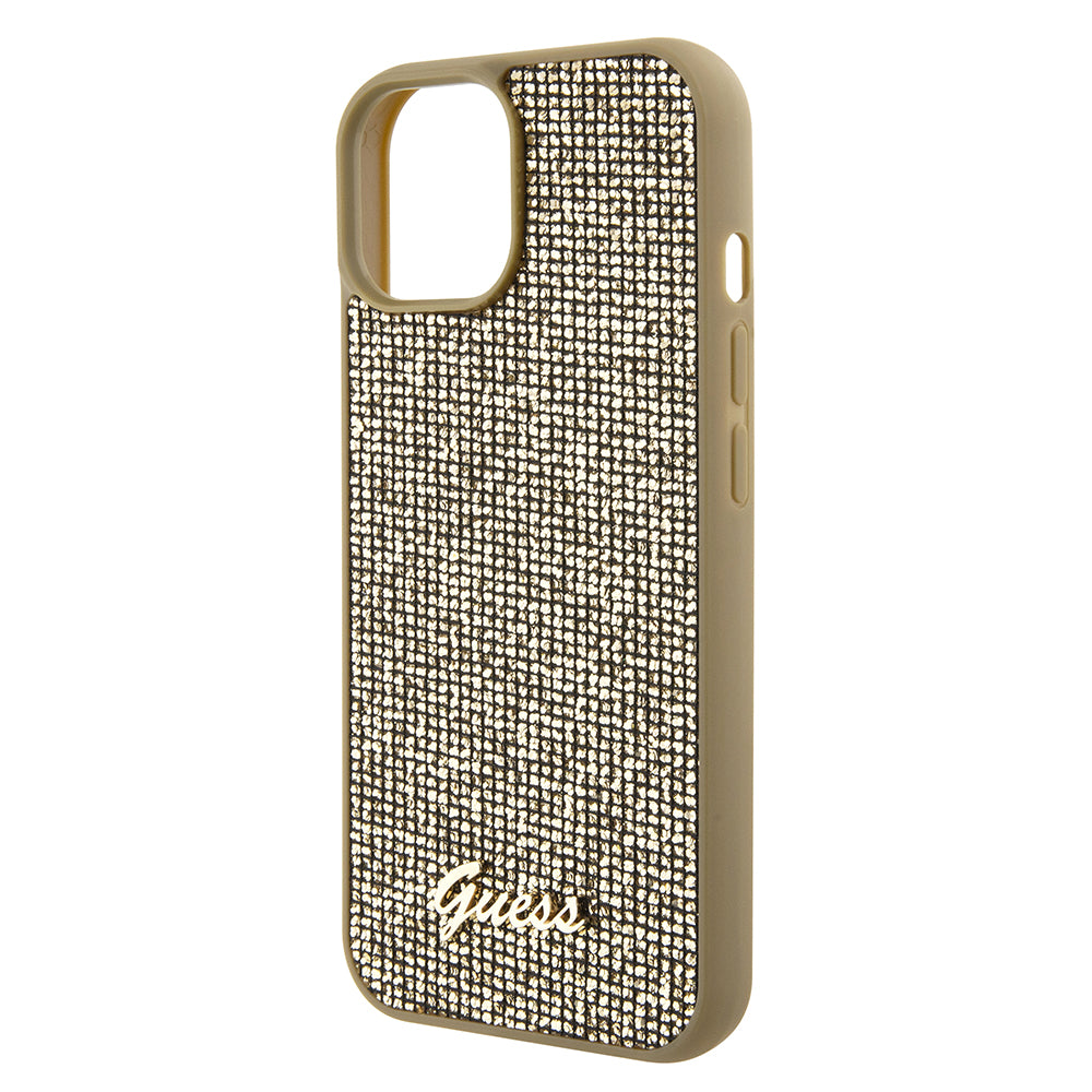 Custodia per Apple iPhone 15, Guess, Disco Metal Script, Dorata