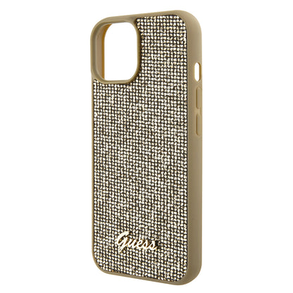 Custodia per Apple iPhone 15, Guess, Disco Metal Script, Dorata