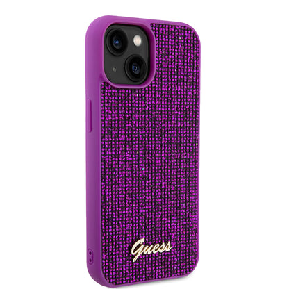 Custodia per Apple iPhone 15, Guess, Disco Metal Script, Fucsia