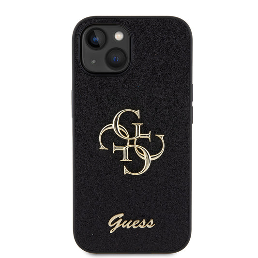 Custodia per Apple iPhone 15, Guess, Glitter Big 4G Script, Nera