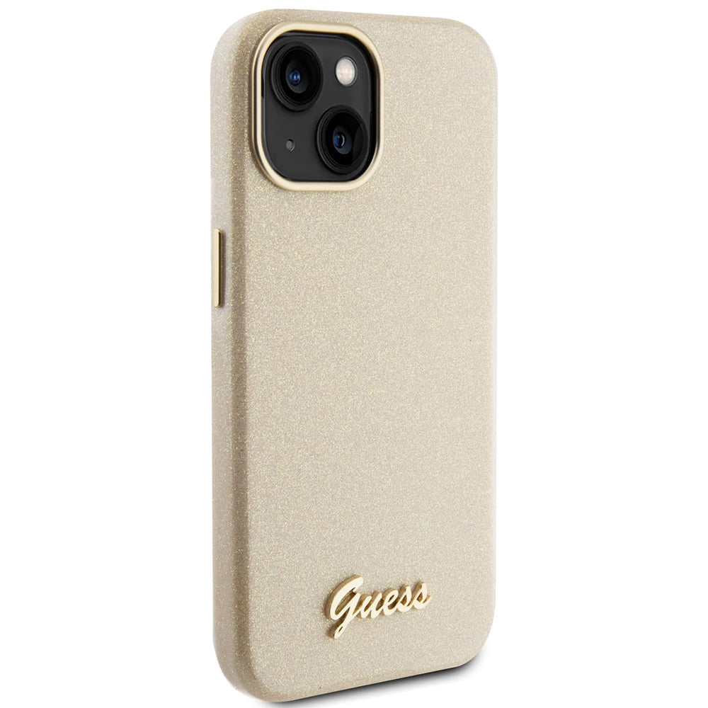 Custodia per Apple iPhone 15, Guess, Glitter Glossy Script, Beige