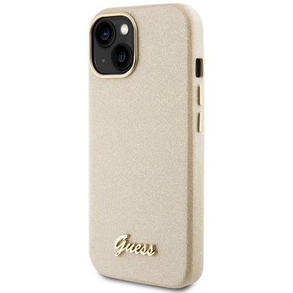 Custodia per Apple iPhone 15, Guess, Glitter Glossy Script, Beige