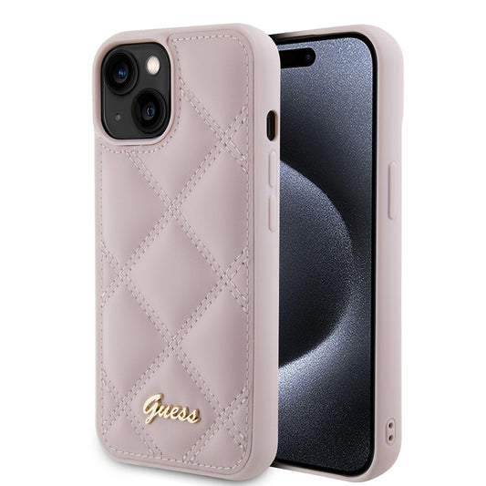 Custodia per Apple iPhone 15, Guess, Quilted Metal Logo, Rosa
