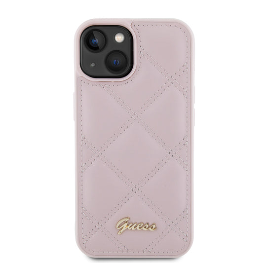 Custodia per Apple iPhone 15, Guess, Quilted Metal Logo, Rosa