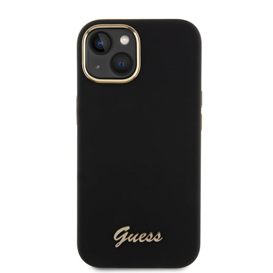 Custodia per Apple iPhone 15, Guess, Script Metal Logo & Frame, Nera