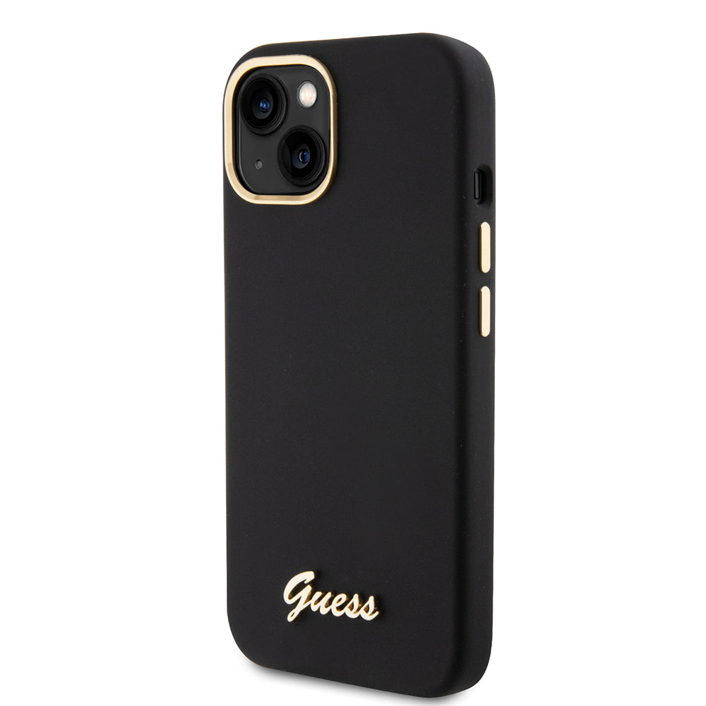 Case for Apple iPhone 15, Guess, Script Metal Logo & Frame, Black