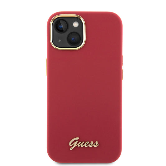 Custodia per Apple iPhone 15, Guess, Script Metal Logo & Frame, Rossa