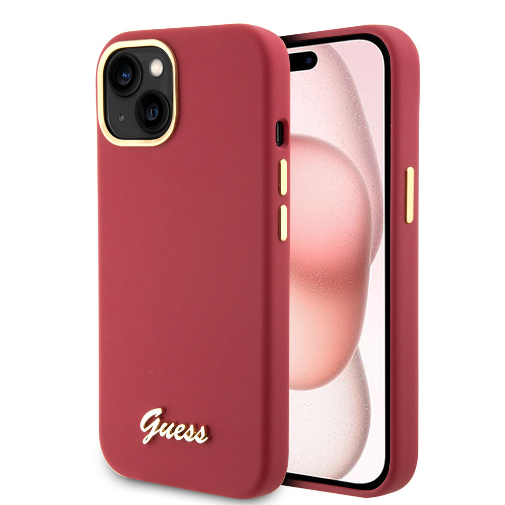 Custodia per Apple iPhone 15, Guess, Script Metal Logo & Frame, Rossa