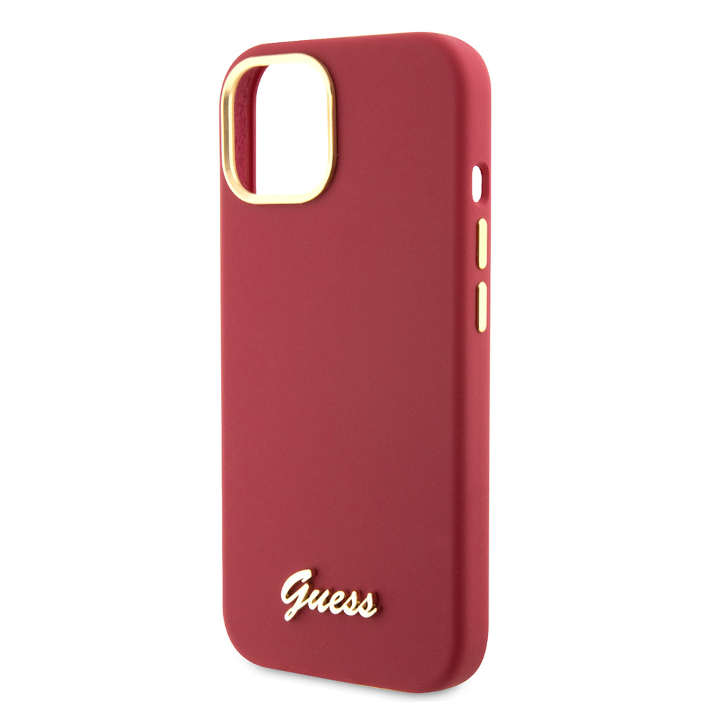 Custodia per Apple iPhone 15, Guess, Script Metal Logo & Frame, Rossa