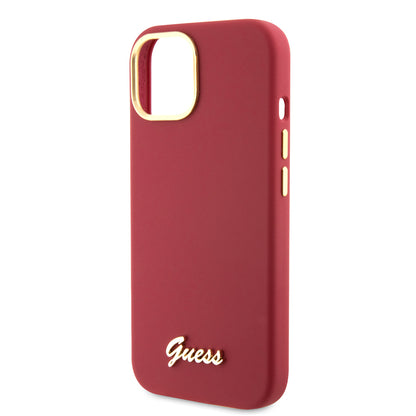Custodia per Apple iPhone 15, Guess, Script Metal Logo & Frame, Rossa