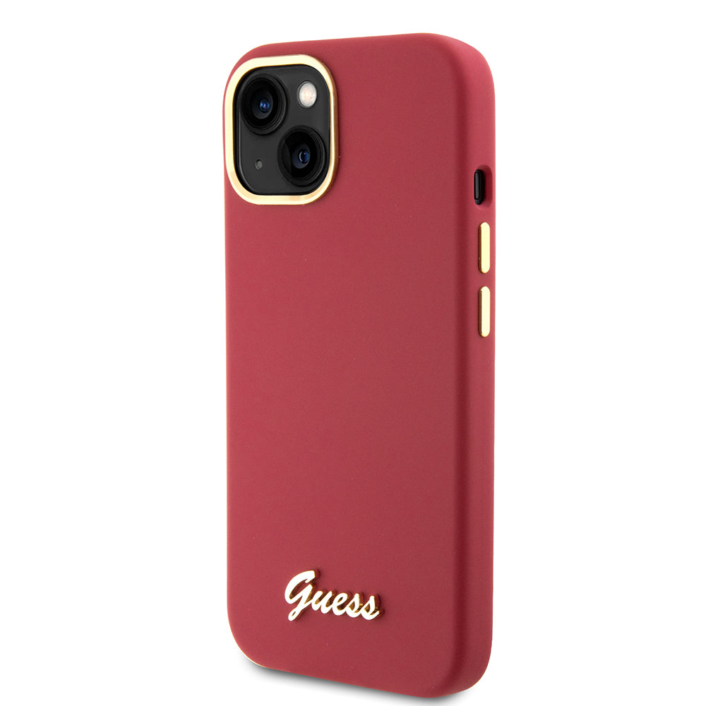 Custodia per Apple iPhone 15, Guess, Script Metal Logo & Frame, Rossa