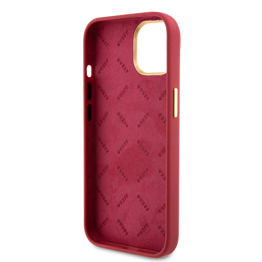 Custodia per Apple iPhone 15, Guess, Script Metal Logo & Frame, Rossa