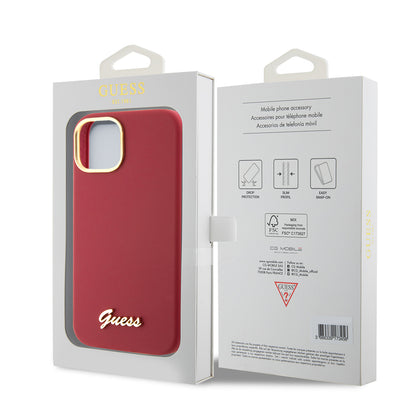 Custodia per Apple iPhone 15, Guess, Script Metal Logo & Frame, Rossa